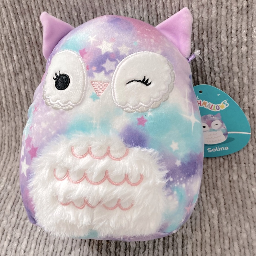 Squishmallows Solina Owl 8” Galaxy Tie-Dye Plush NWT Rare Star Print